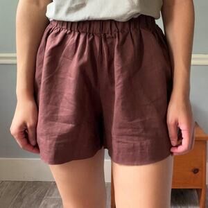 PepperMayo chocolate brown linen shorts
